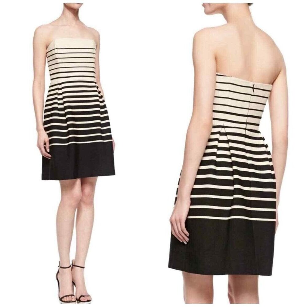 Trina Turk Women's Kenzie Tan Black Striped Lined Strapless‎ Dress Size 4